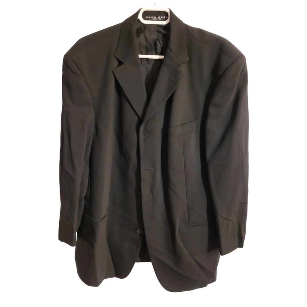 Hugo Boss Woolmark Black Wool Blazer Jacket Career Executive Medium Traditional